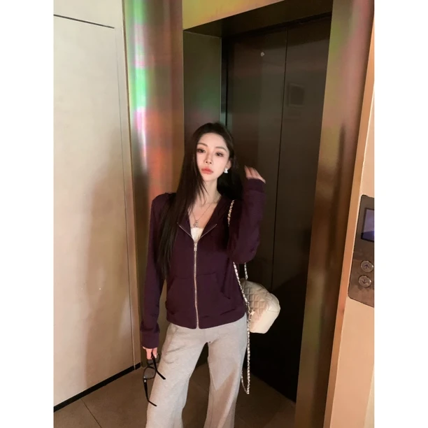 【赵小小&满分慵懒】7070 秋季新款韩系拉链连帽早秋宽松显瘦上衣女