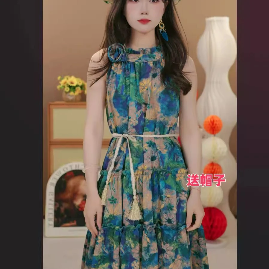 （送帽子）2025年新款亲子装连衣裙碎花气质显瘦法式无袖
