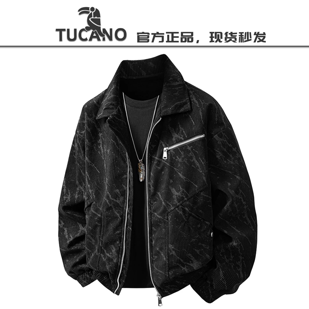 啄木鸟【官方】夹克男秋季新款外套灯芯绒青年潮流印花翻领单夹克衫