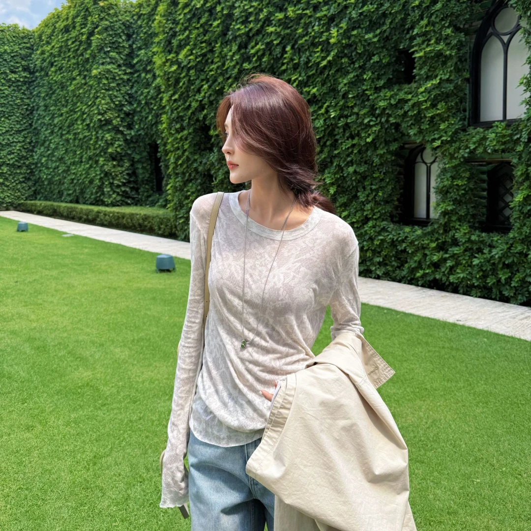 Moprobably李予诺「花影透」“100棉”薄款防晒罩衫长袖T恤L5347050