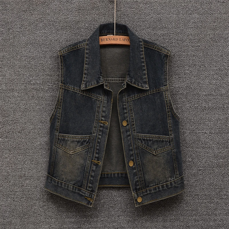 美式复古牛仔马甲外套女秋2025新款韩版宽松无袖背心坎肩短款上衣