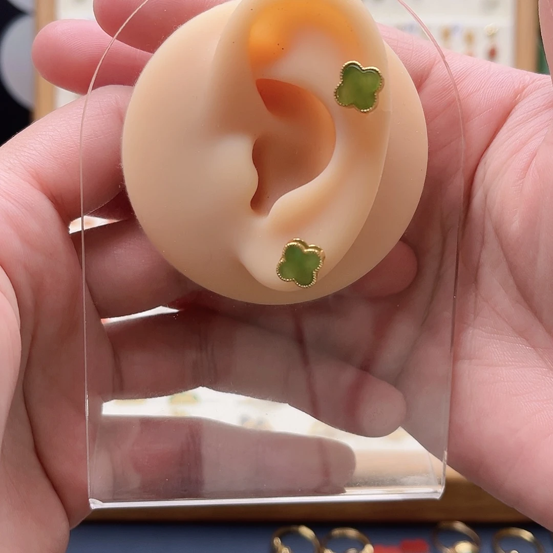 和田玉银S925镶嵌耳饰