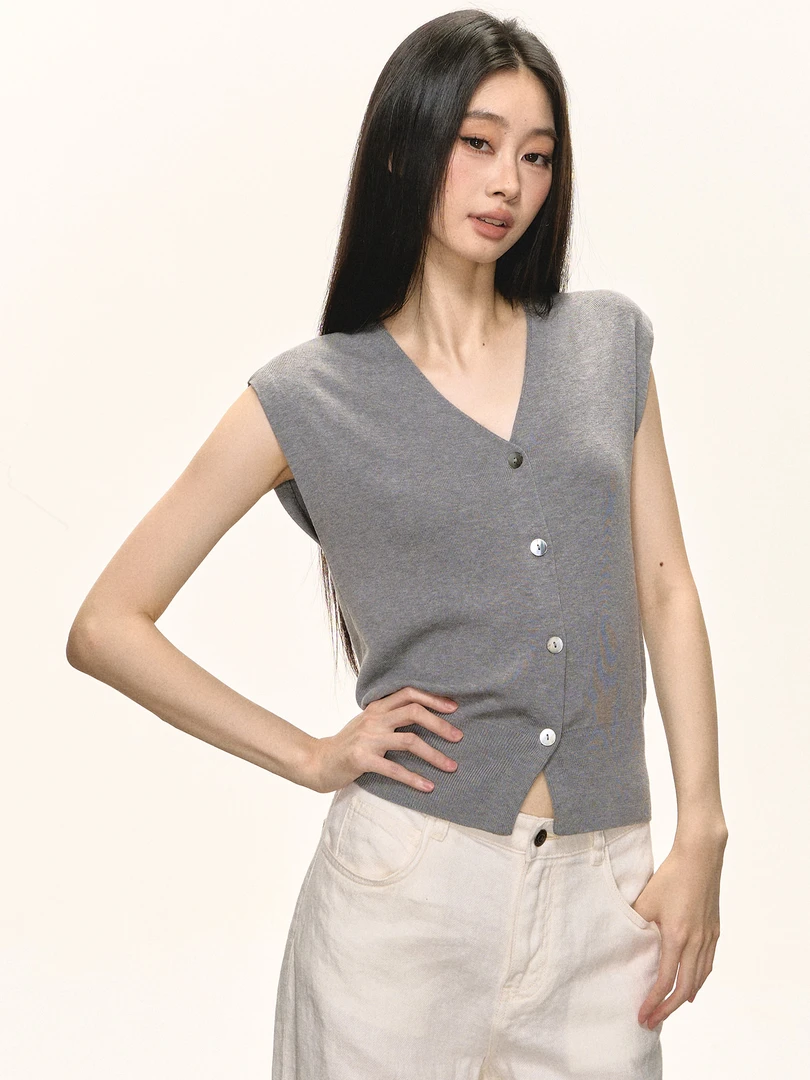 针织马甲女夏季外穿气质设计感V领短款无袖上衣潮