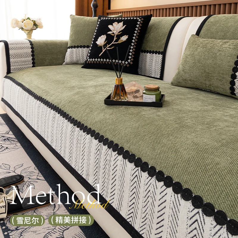 四季款中古风沙发垫子2025年新款四季通用雪尼尔坐垫防滑款布坐垫