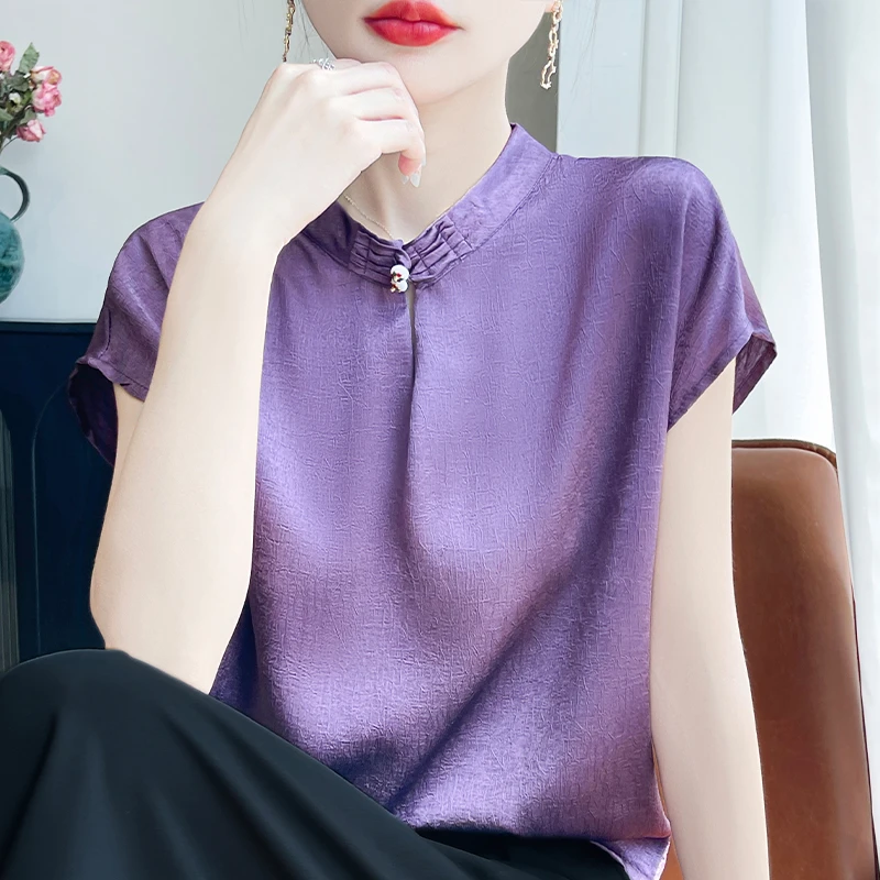 哥弟阿玛施正品夏季新款新中式国风立领盘扣气质小衫上衣宽松减龄