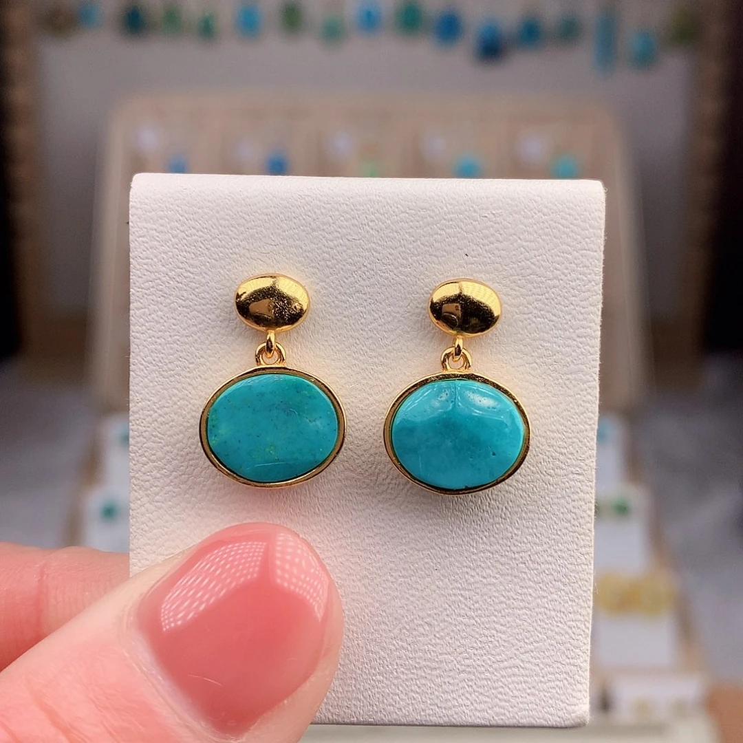 绿松石耳饰银S925镶嵌