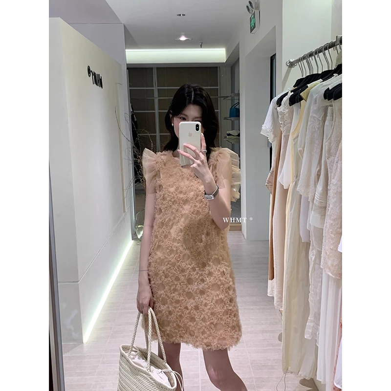 法式千金风miu系甜美立体花朵纱纱小个子连衣裙