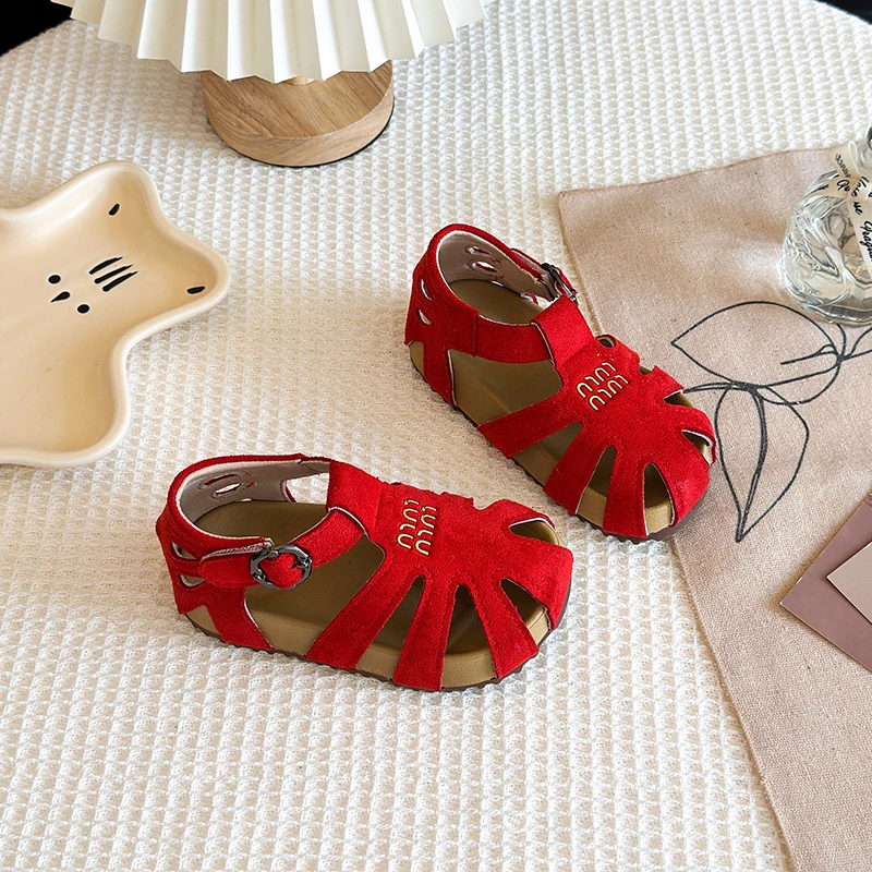 韩版儿童编织时尚镂空勃肯鞋男女童百搭软底包头沙滩凉鞋女童凉鞋