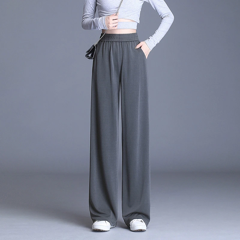 深灰色冰丝凉感直筒裤女2025夏季薄款高腰垂感显瘦百搭休闲阔腿裤