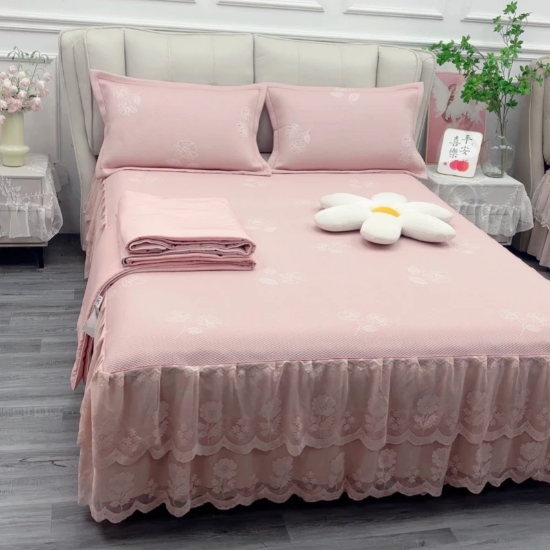 【凉席夏被四件套】夏季软凉席冰豆豆席子 空调席可机洗水洗床裙款