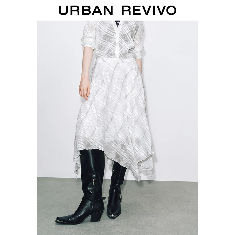 UR2025秋季新款女装复古格纹超宽松不规则A字半裙UWM550044+