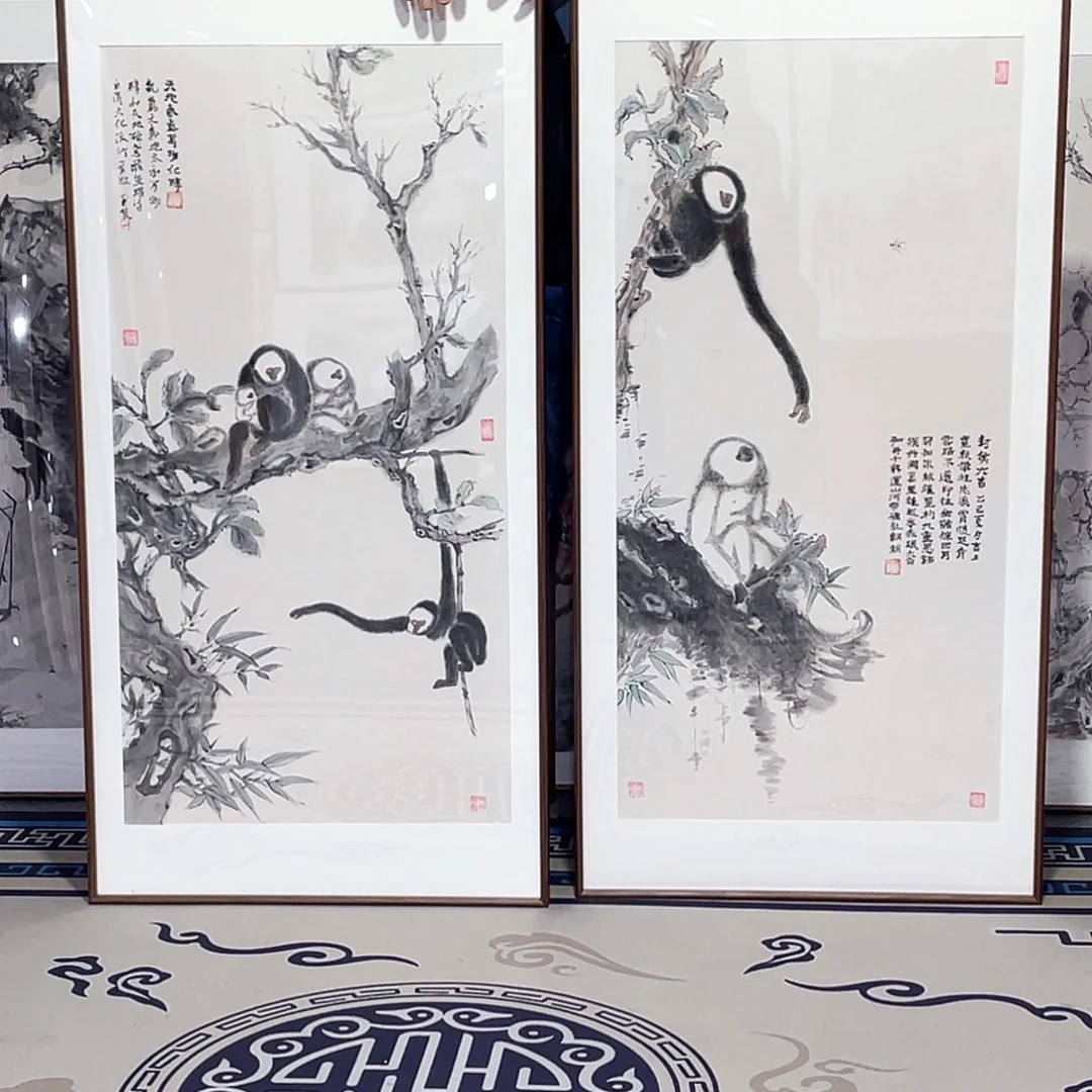 战***族国画手绘画作品带框60/120