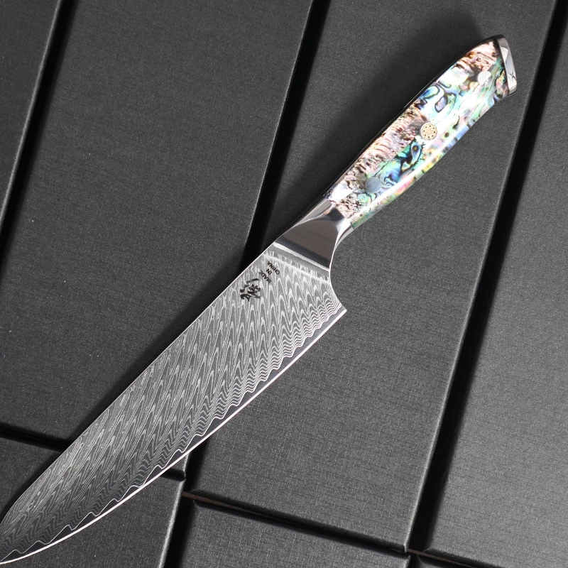 《影》鲍鱼壳大马士革半开羽毛纹主厨牛刀10cr15mov