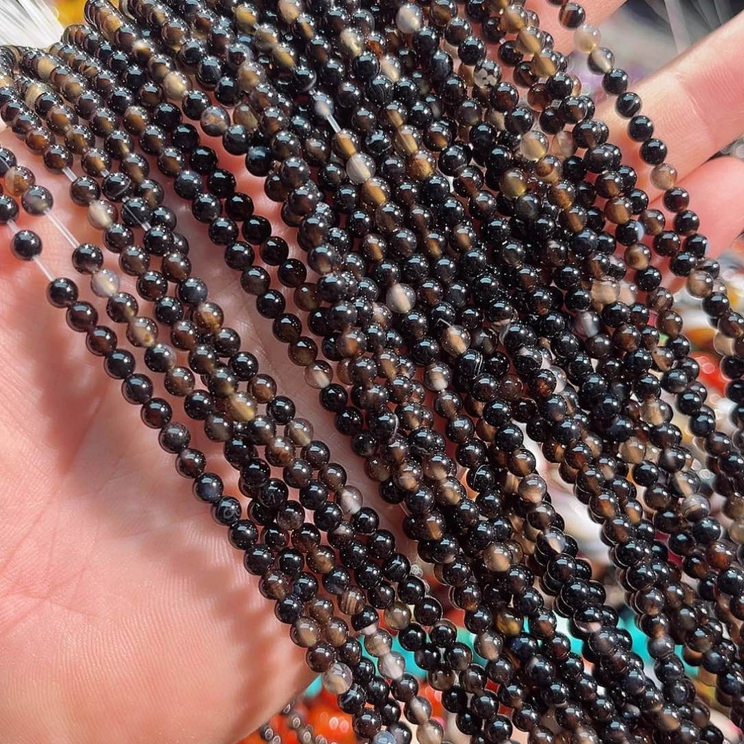 玛瑙/玉髓合金珠宝半成品黑玛瑙隔珠4mm两条