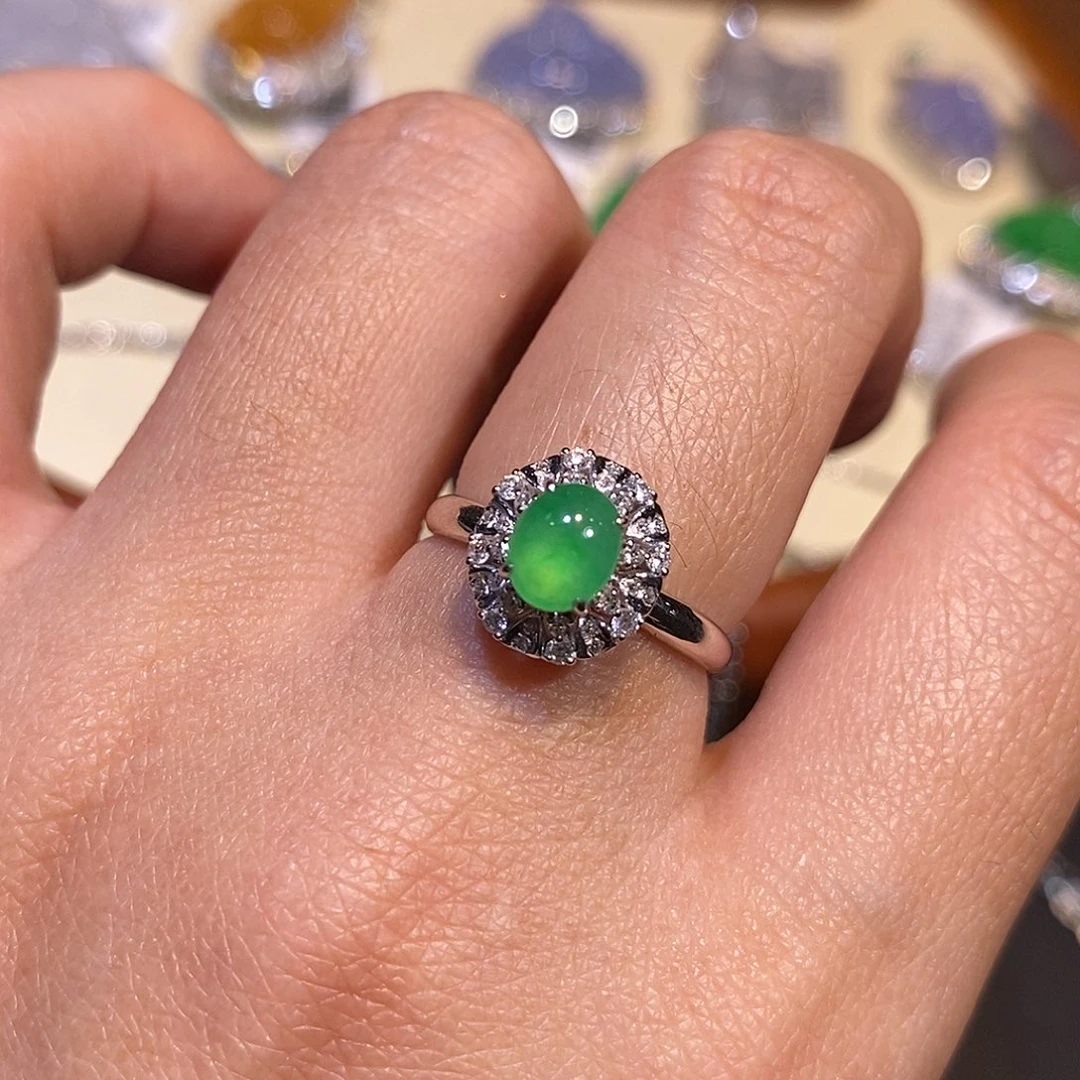 翡翠戒指18K金镶嵌戒指18k