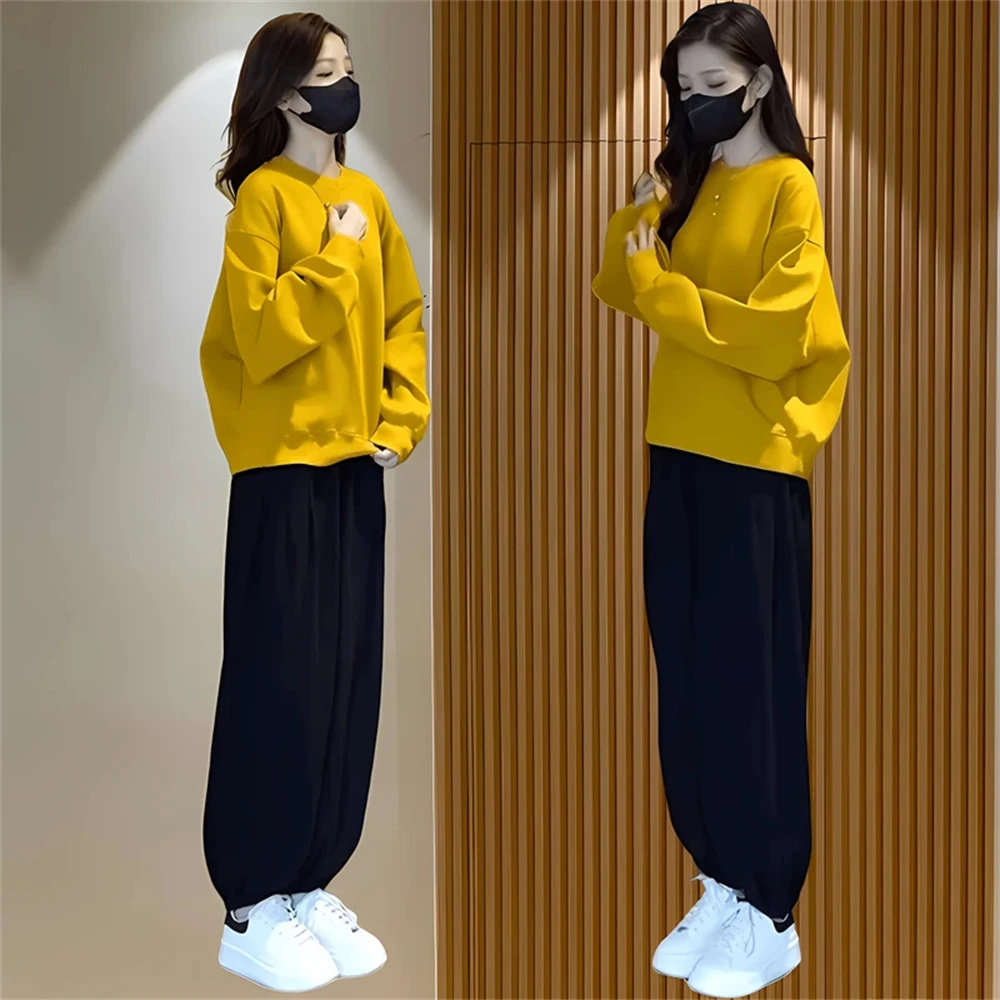 两件套套装2025春秋新款休闲时尚纯色简约宽松洋气显瘦初秋套装女