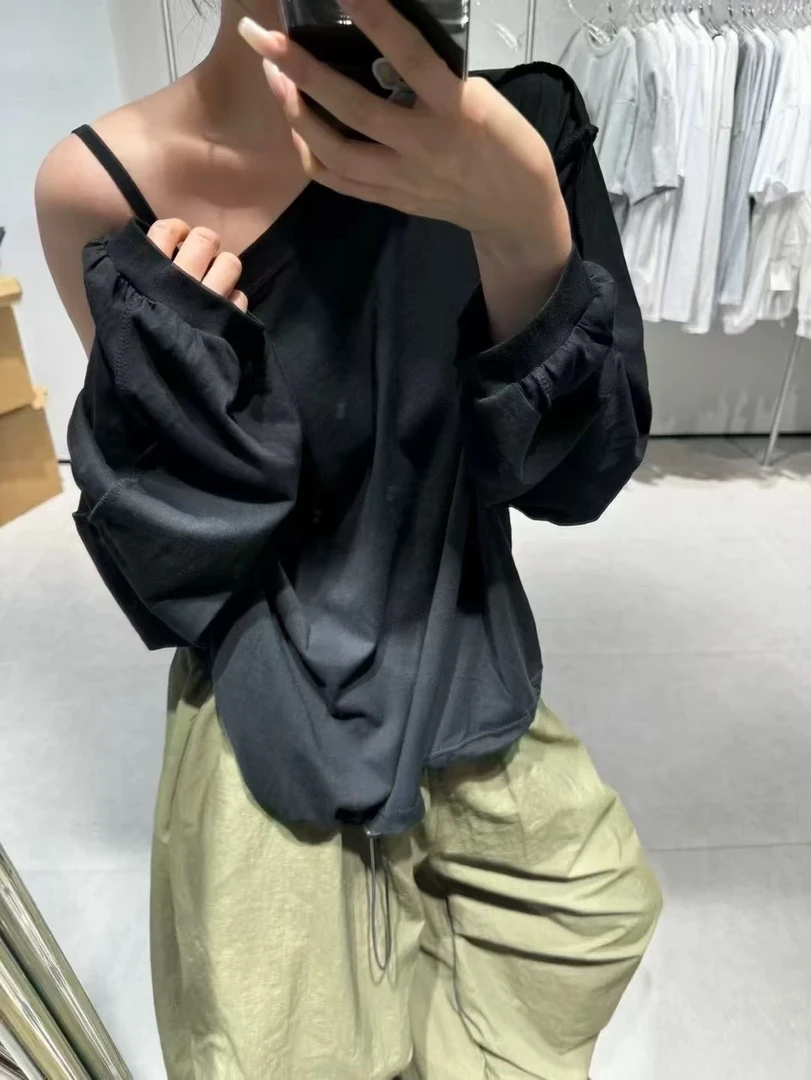 77358#【東Room】抽绳纯色T恤（福利商品No退No换）