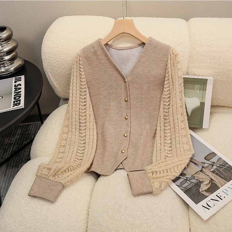 0239法式秋冬季新款时尚小香风V领长袖显瘦拼接衬衫上衣0239