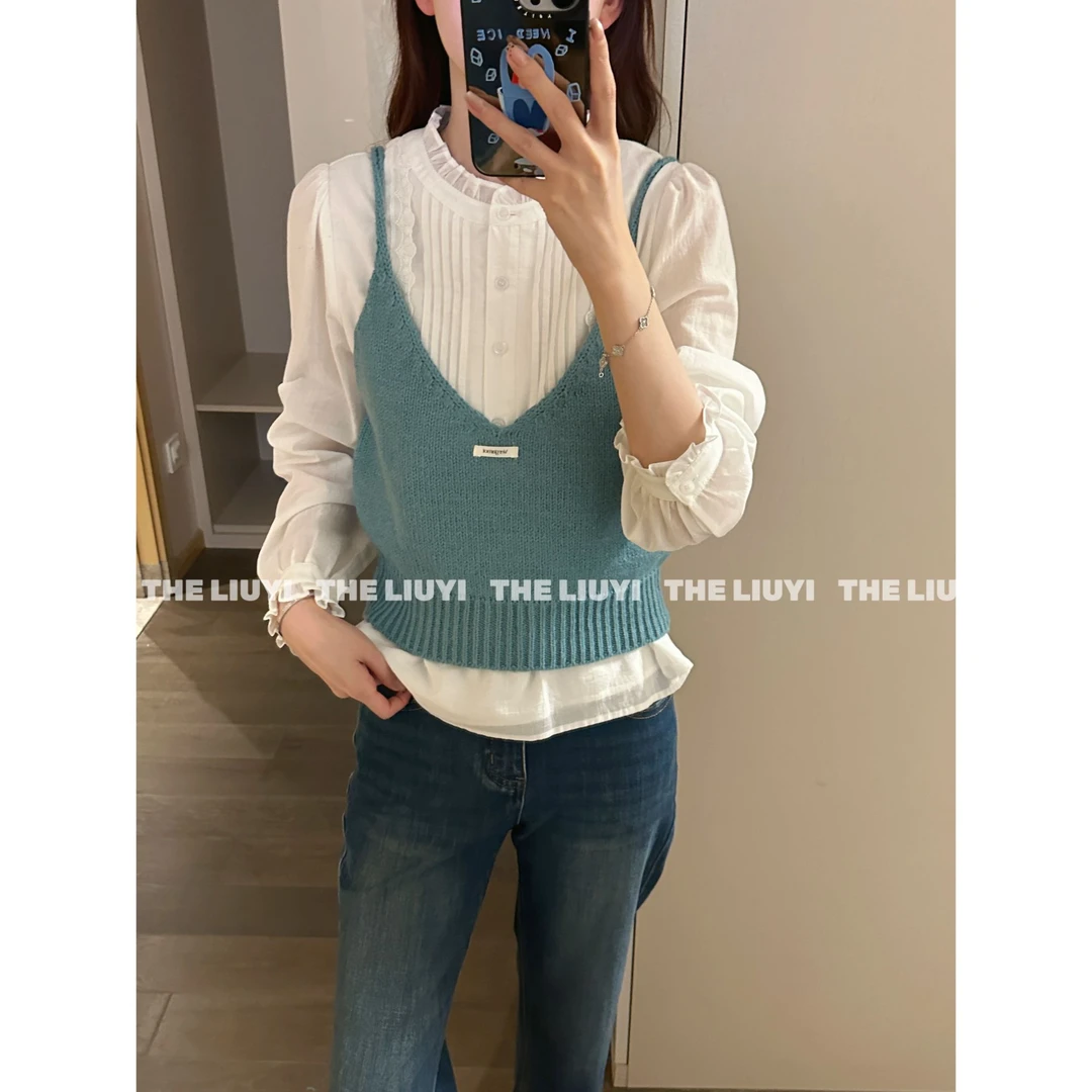 【LIUYI】韩系V领纯色叠穿针织吊带背心58134