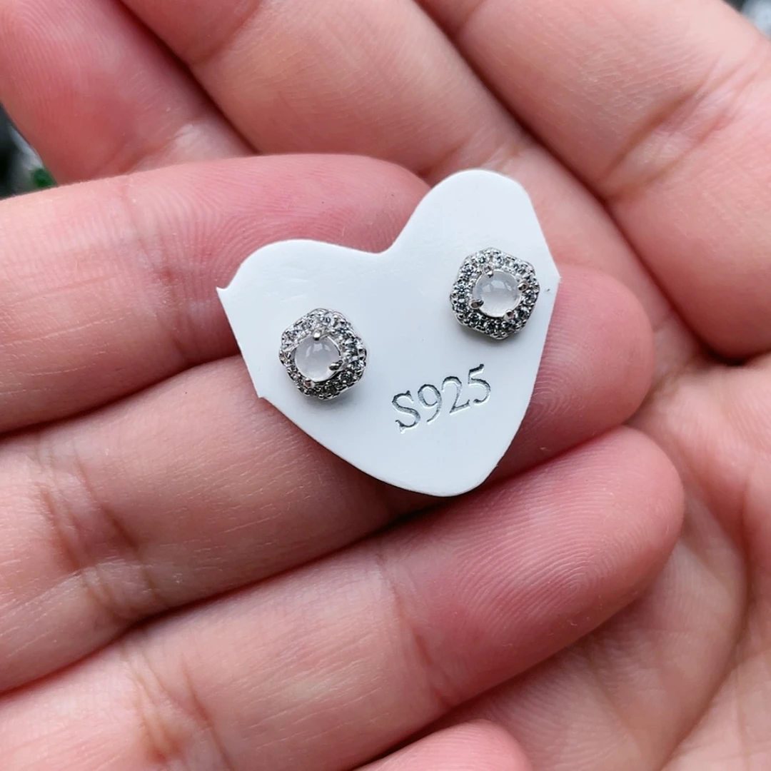 【闪购商品】翡翠耳饰银S925镶嵌Oooooooo 