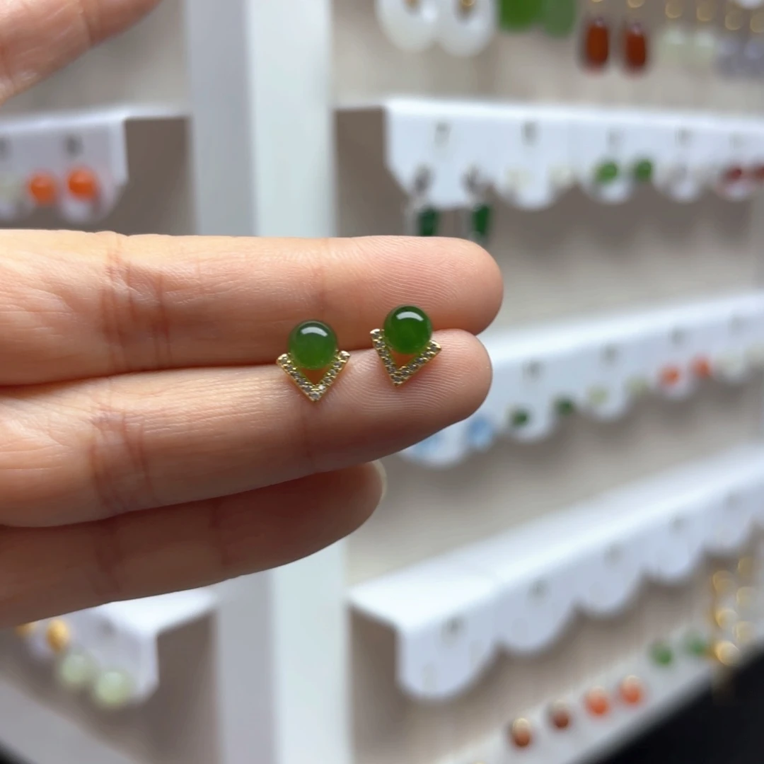 和田玉银S925镶嵌耳饰