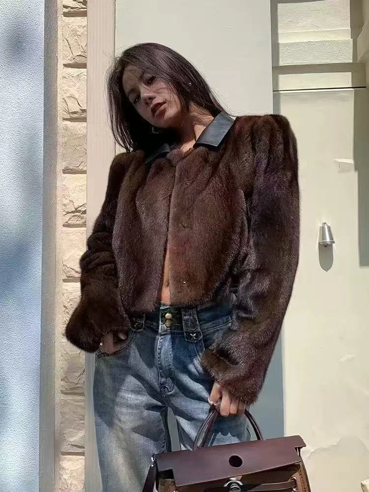 秋冬季纯色加绒加厚款百搭仿貂皮草外套PC003