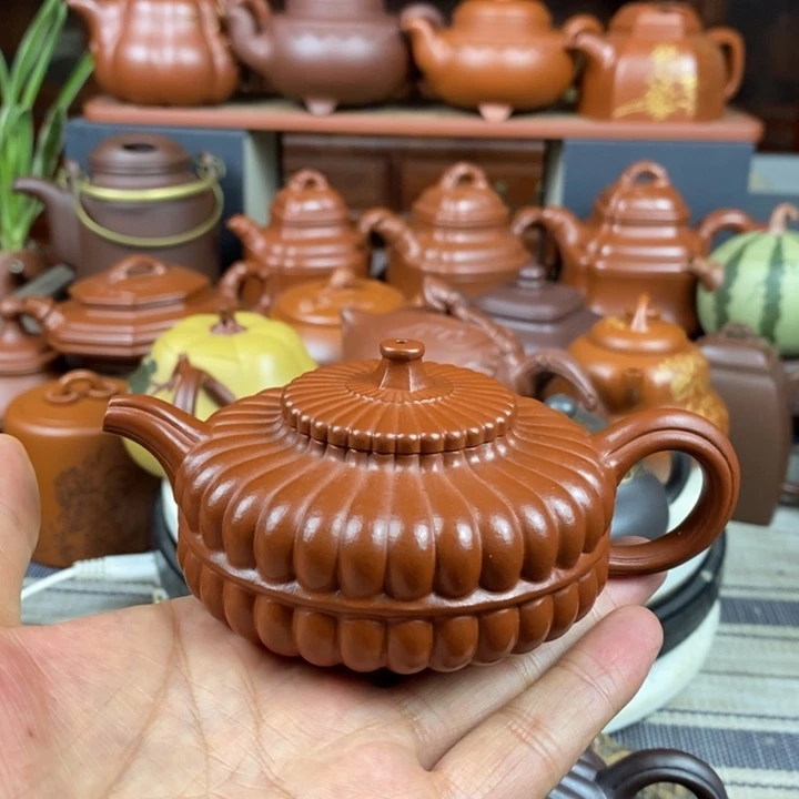 茶壶紫砂筋纹周盘130cc原矿赵庄朱泥特价
