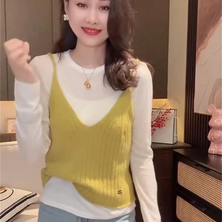 欧洲站2025夏季新款纯色简约百搭V领针织背心吊带叠穿减龄上衣女