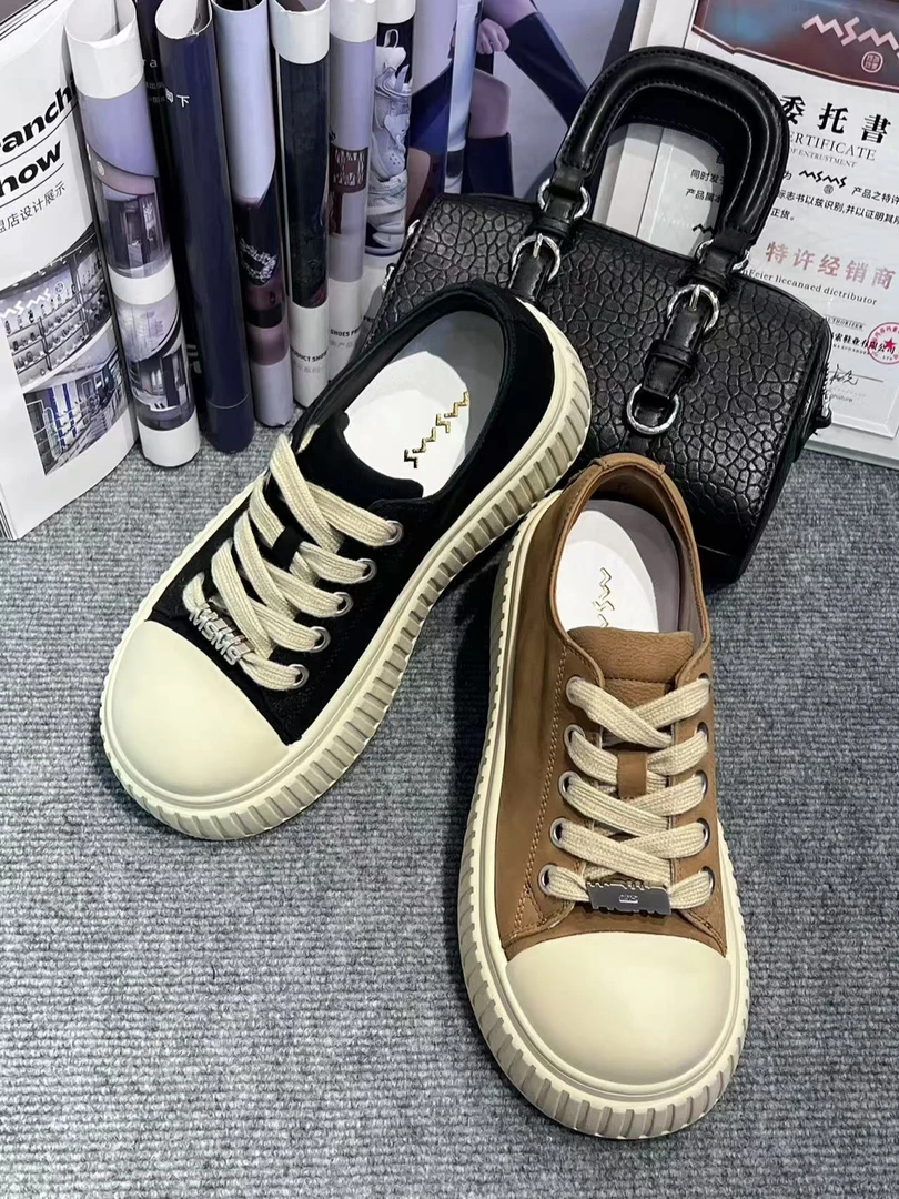 105-710玛莎玛索2025早春新款时尚洋气休闲板鞋圆头厚底纯皮女鞋