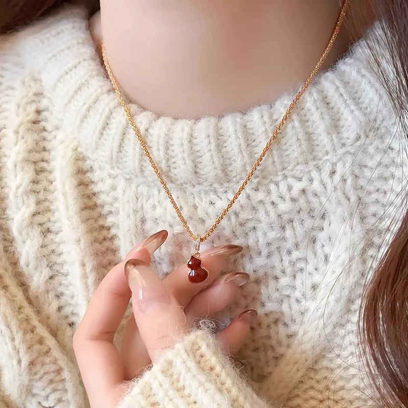 铜合金吊坠 【江辰手作】新年本命年吊坠双面葫芦红色项链女过年