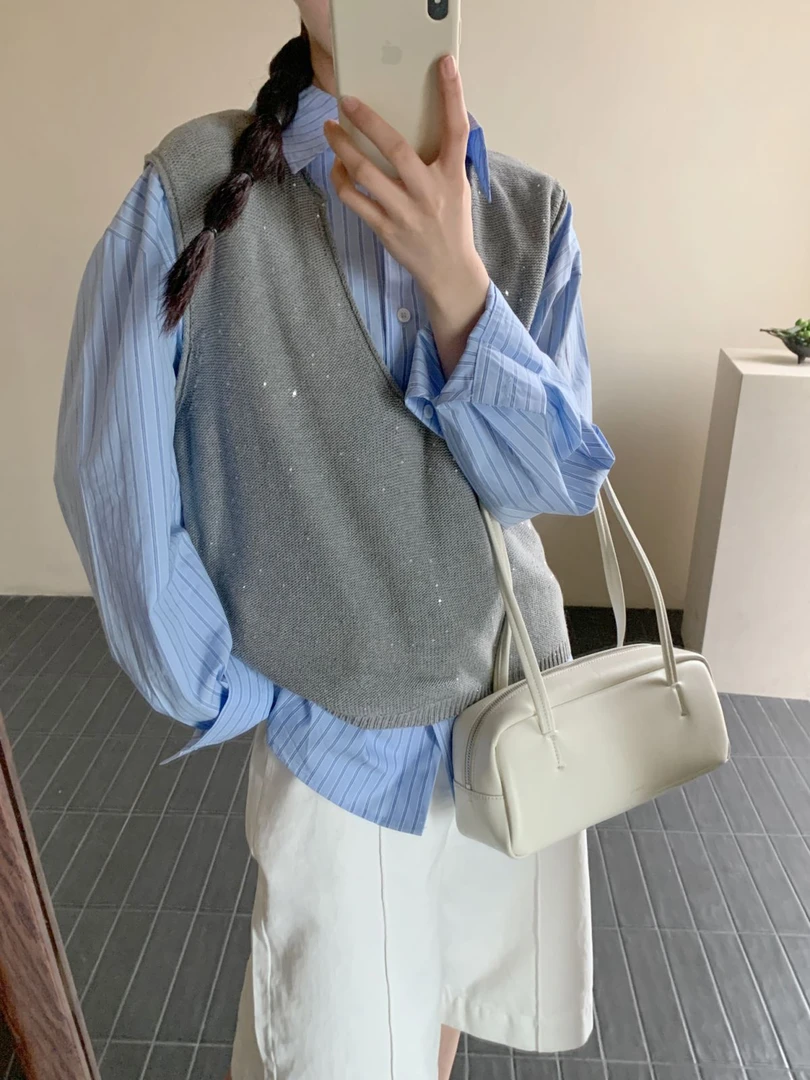 【素简.960176】春款上新星点亚麻宝藏上新时尚百搭背心针织衫