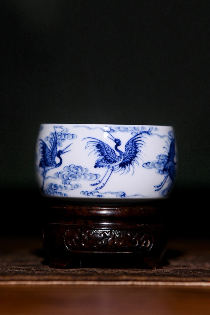 景德镇九段烧九段妙手青花云鹤禅定杯品茗杯主人杯A2茶杯茶具陶瓷