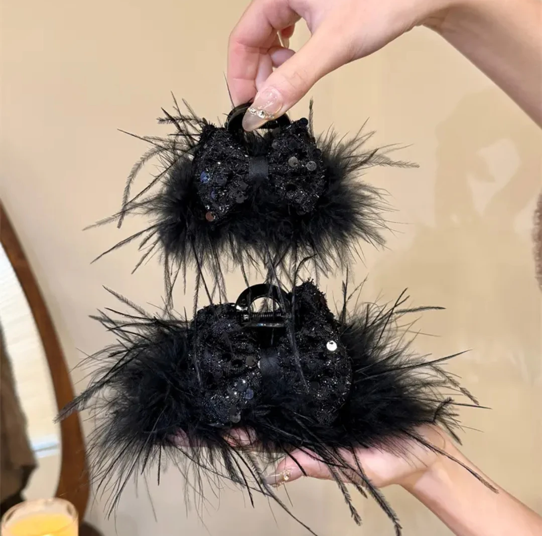 2025新品多毛量羽毛抓夹高级感大号超仙显发量抓夹后脑勺盘发头饰