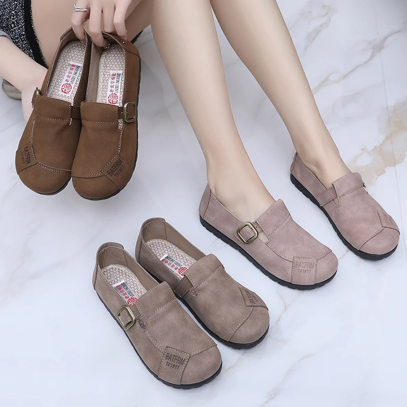 春季新款软底时尚乐福鞋女舒适休闲鞋一脚蹬懒人鞋防滑单鞋勃肯鞋