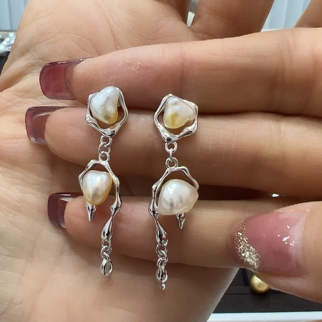 海水珍珠耳饰银S925镶嵌燕*