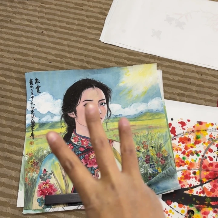 张***詺国画花鸟等图案为一体而成