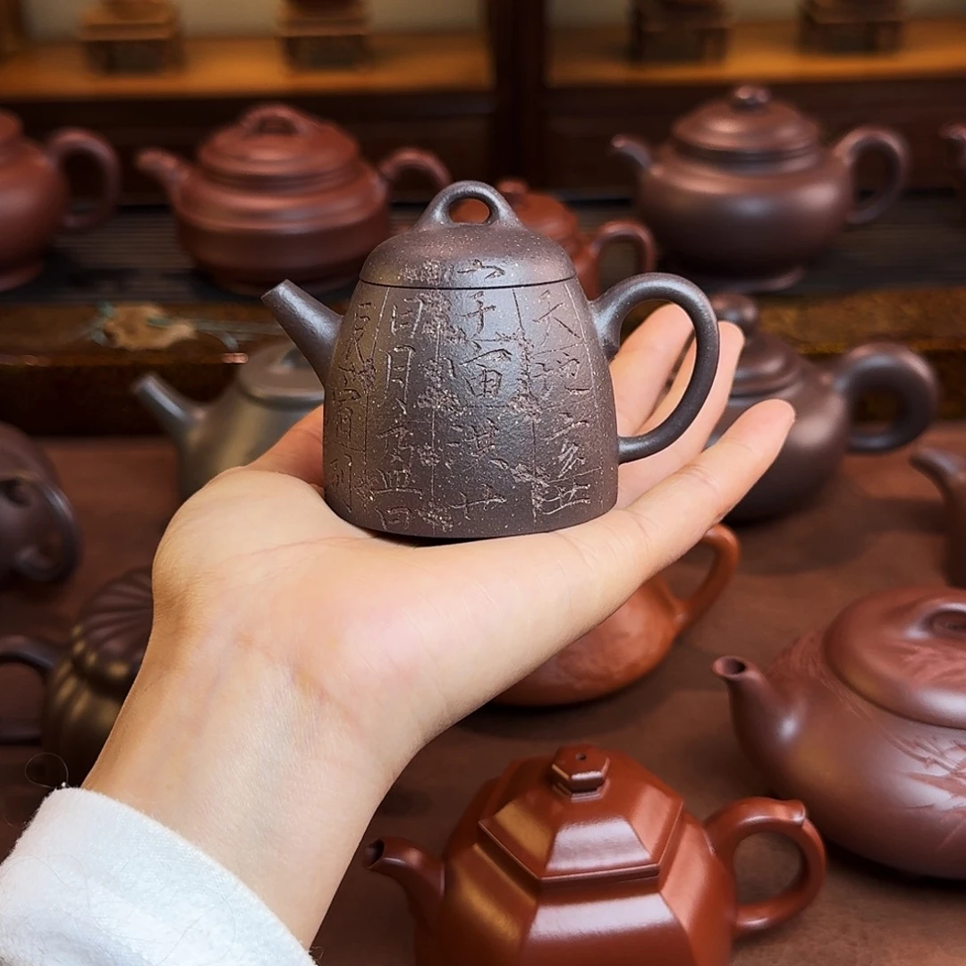 紫砂茶壶秦权壶，天青泥