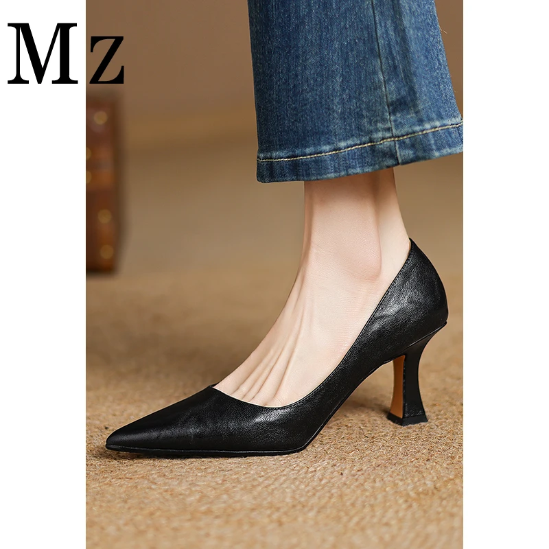 Mr.Zheng/淘小正/7.5cm/尖头简约高跟一脚蹬复古单鞋女鞋小香风