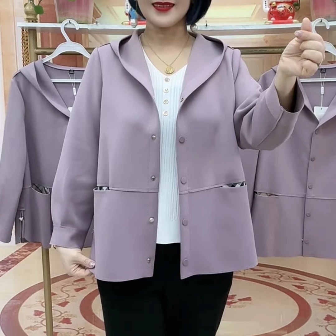 纯色百搭弹力不加衬时尚大方休闲外套2025秋季新款减龄洋气妈妈装