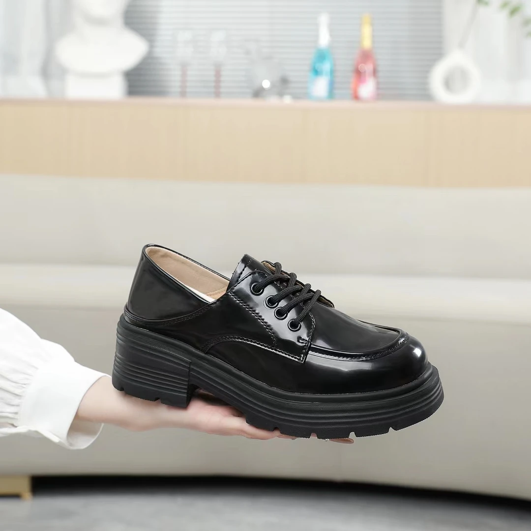 厚底真皮乐福鞋女款新款两穿系带软底配裙小皮鞋职业正装鞋