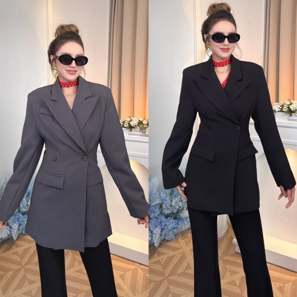 高级感韩版秋冬西装外套显瘦气质垂感设计师款百搭时尚