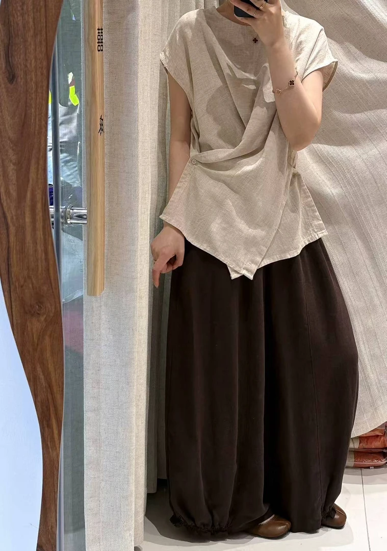 花边收口长裤女夏季夏季新款亚麻