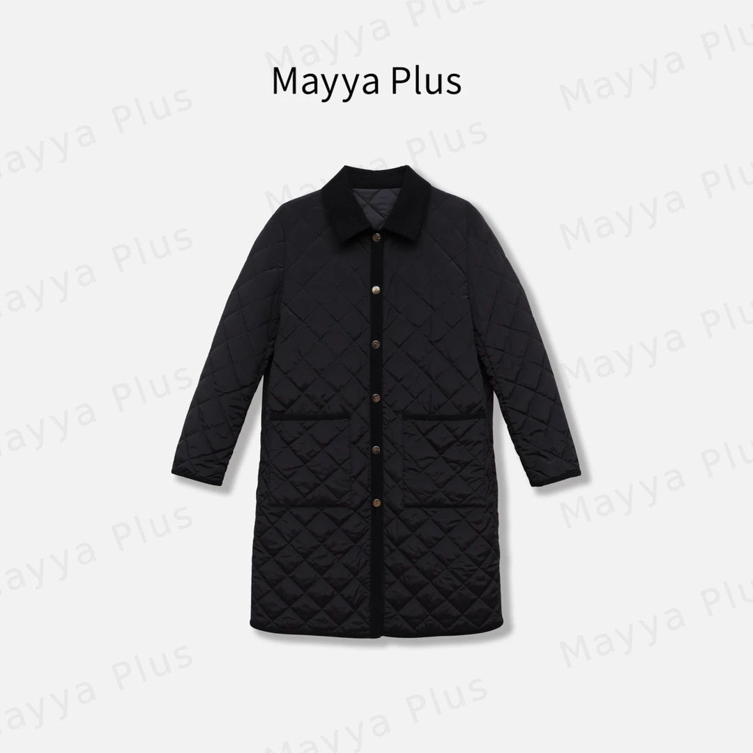 【摩登报刊】Mayya Plus麦芽定制菱格纹流光风长款棉衣外套32537136