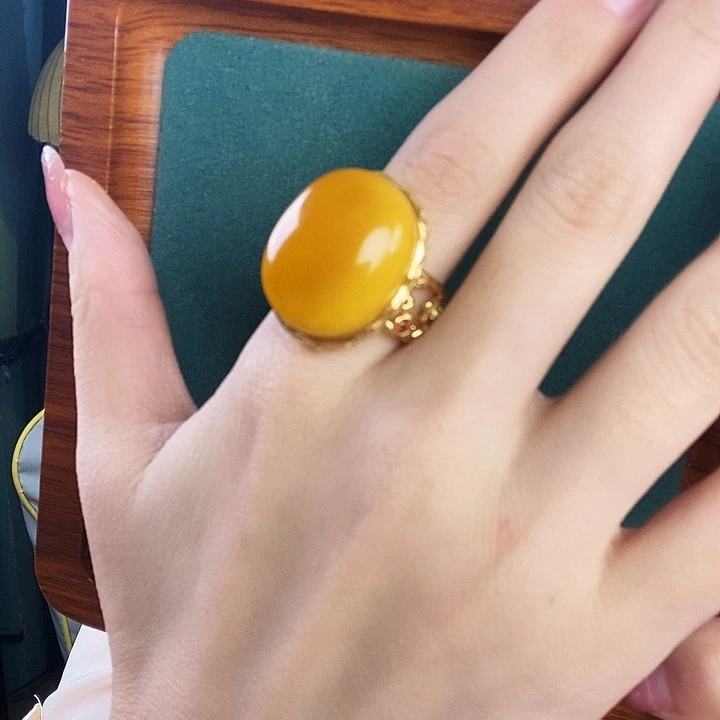 蜜蜡银S925镶嵌戒指戒指