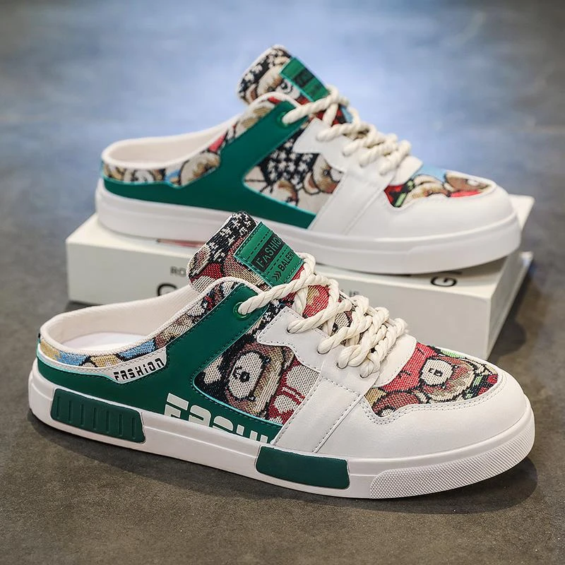 帆布鞋男2025新款夏季透气百搭休闲板鞋懒人一脚蹬无后跟包头拖鞋