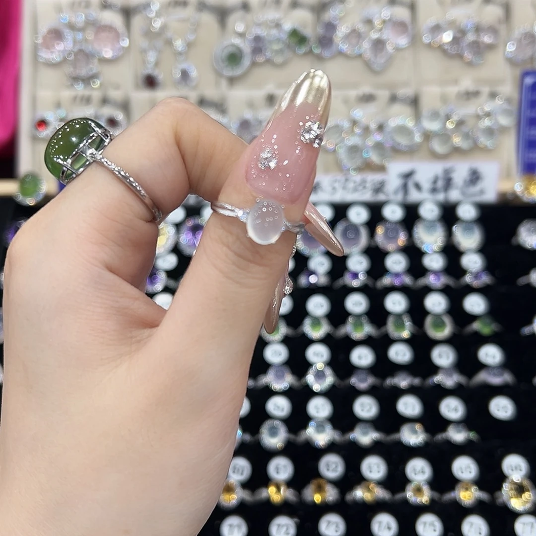 小***橙蛇纹石玉银S925镶嵌戒指