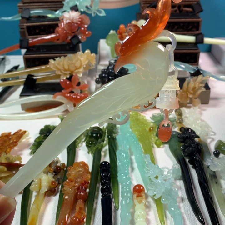 蛇纹石玉发簪未镶嵌尔*