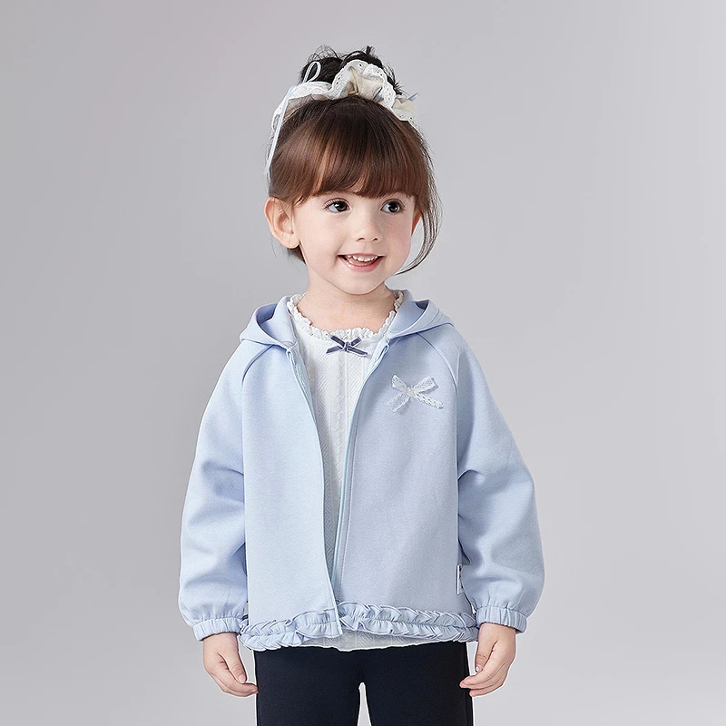 笛莎婴幼女童外套2025秋季新款甜美童装木耳边连帽上衣-332532501