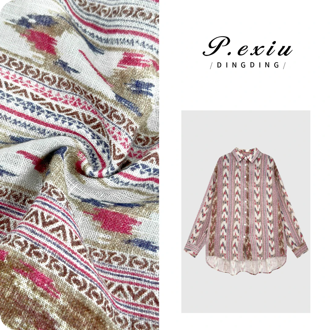 PanYiXiu/潘依绣【花野缤纷】亚麻小众复古港风廓形长袖衬衫W-63122