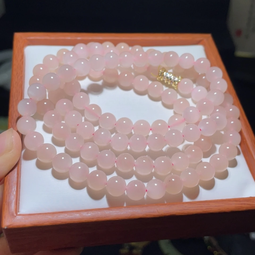 和田玉未镶嵌颈饰冰底起荧光藕粉108